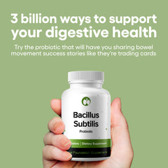 Natural Foundation Supplements Bacillus Subtilis tablets label showcasing probiotic identity and science-backed potency.