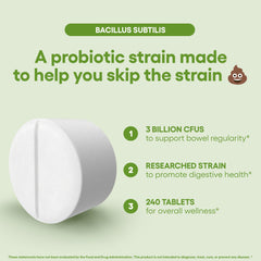 Natural Foundation Supplements Bacillus Subtilis tablets packaging illustrating product authenticity and safety testing.