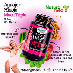 Natural Medix Aguaje Hinojo Maca Triple capsules closeup for daily vitality support.
