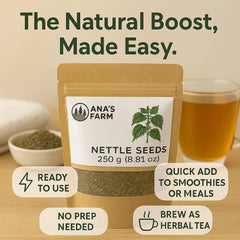 Natural Nettle Seed close-up, emphasizing small seeds and nutrient-rich profile for meals.