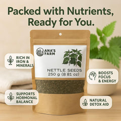 Natural Nettle Seed dry bulk shot, showcasing pantry-friendly bulk form.