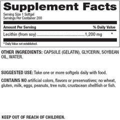 Natural Nutra Soy Lecithin label close-up highlights liver health benefits.