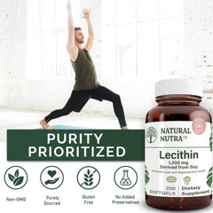 Natural Nutra Soy Lecithin recyclable glass packaging highlights eco-friendly design.