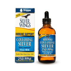 Natural Path Silver Wings colloidal silver bottle in amber glass preserves potency.
