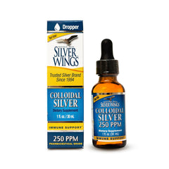 Natural Path Silver Wings colloidal silver bottle pour for precise dosing.