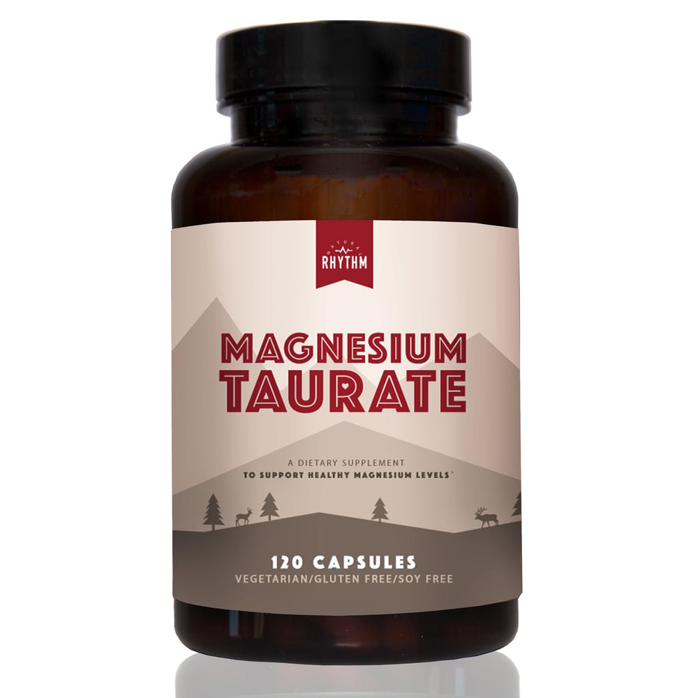 Natural Rhythm Magnesium Taurate 750mg bottle for daily balance and convenience.