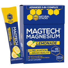 NATURAL STACKS MagTech magnesium lemonade glass shows a refreshing sugar-free option for relaxation.