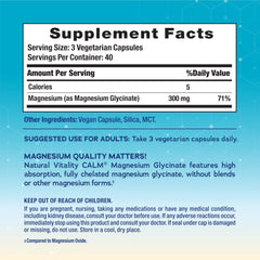 Natural Vitality Calm Magnesium label shown with capsules for easy daily use and calm moments.