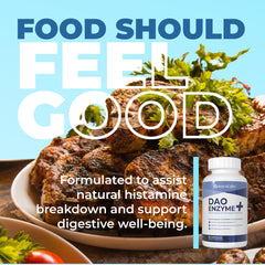 NATURALABS DAO label close-up emphasizing clean, non-GMO and gluten-free formulation.