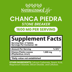 Close-up of NaturalisimoLife Chanca Piedra tablets showing high potency and quality.