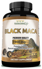 NaturalisimoLife Organic Black Maca 1900mg bottle for daily energy support.