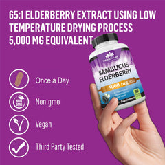 NaturaLife Labs Sambucus elderberry packaging emphasizes vegan, gluten-free, Non-GMO claims
