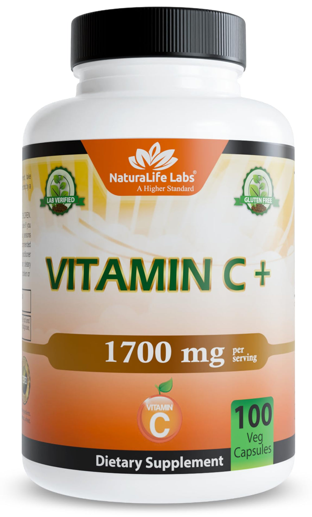 NaturaLife Labs Vitamin C bottle on kitchen counter for daily wellness.