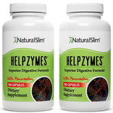 NaturalSlim Helpzyme bottle and capsules close-up, supporting easy enzyme supplementation and digestive comfort.