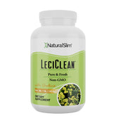 NaturalSlim lecithin granules bottle closeup, non-GMO, food-grade supplement for daily use.