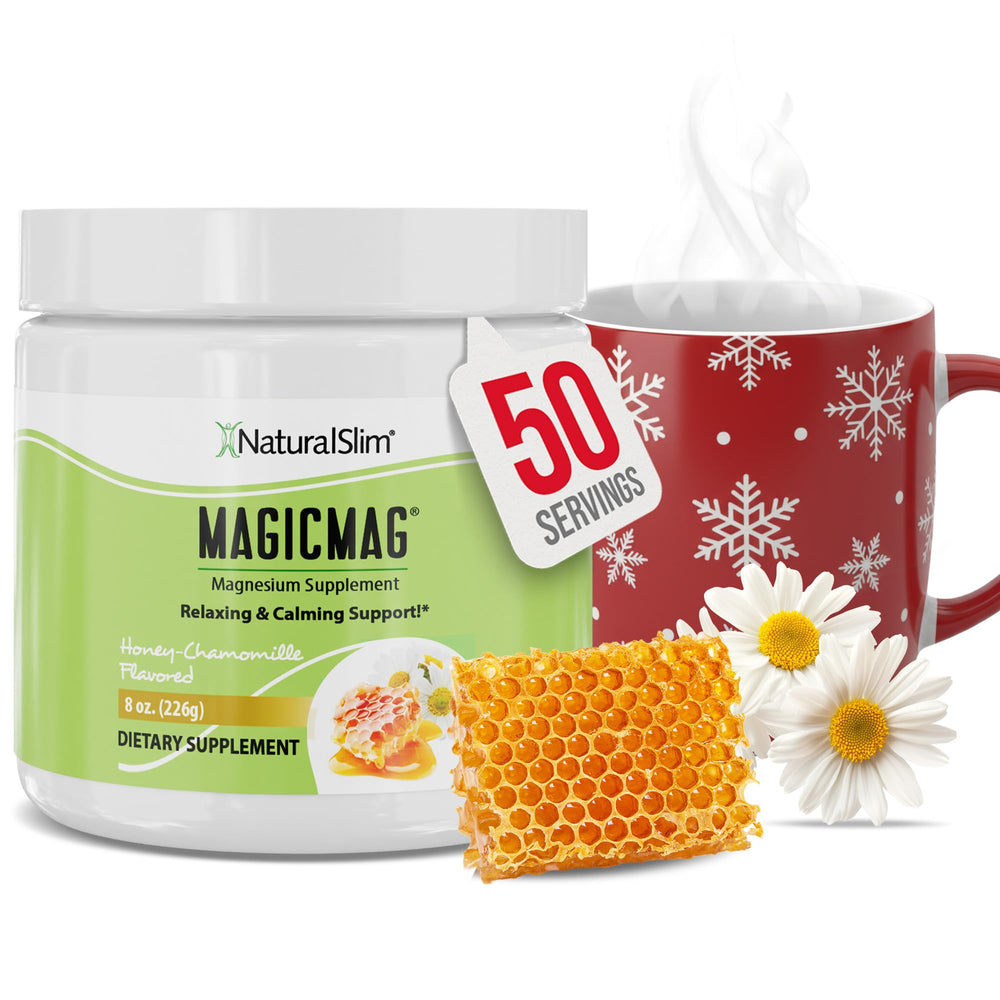 NaturalSlim MagicMag bottle-front view highlighting magnesium for relaxation in evenings