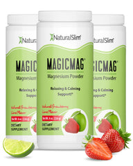 NaturalSlim MagicMag powder bottle showing magnesium supplement for daily vitality