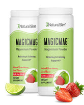 NaturalSlim MagicMag powder container front, highlighting a magnesium blend for daily vitality.