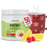 NaturalSlim MagicMag Raspberry Lemon bottle showing a relaxing magnesium drink for better rest.