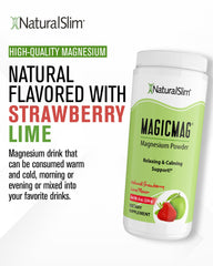 NaturalSlim MagicMag strawberry-lime powder dissolves smoothly into a refreshing drink.