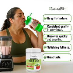 NaturalSlim Metabolic Protein C-Plus strawberry scoop for precise servings.