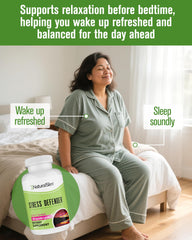 Naturalslim Stress Defender label close-up highlights natural ingredients.