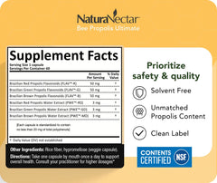 NaturaNectar propolis capsules detail close-up shows capsule texture and color