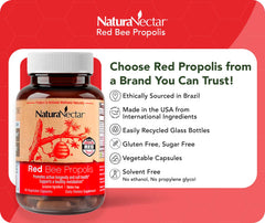 NaturaNectar Red Bee Propolis capsules pour demonstrates convenient on-the-go use.