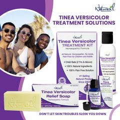 Naturasil Tinea Versicolor pack back view displaying the full home treatment bundle for spots