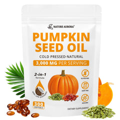 Nature Aurora pumpkin seed oil softgels bottle on white background for daily wellness