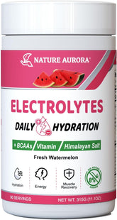 Nature Aurora Watermelon Electrolyte Powder jar for refreshing hydration with zero sugar