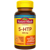 Nature Made 5HTP bottle front with label and dosage, premium mood support