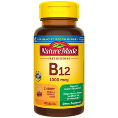 Nature Made B12 1000 mcg under-tongue dissolving for energy support.