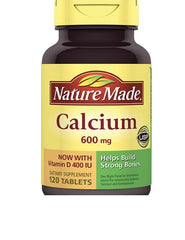 Nature Made Calcium 600 mg with Vitamin D bottle supports calcium absorption.
