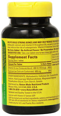 Nature Made Calcium 600 mg with Vitamin D3 label close-up highlighting absorption.
