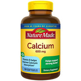 Nature Made Calcium 600 mg with Vitamin D bottle front supports bone health.