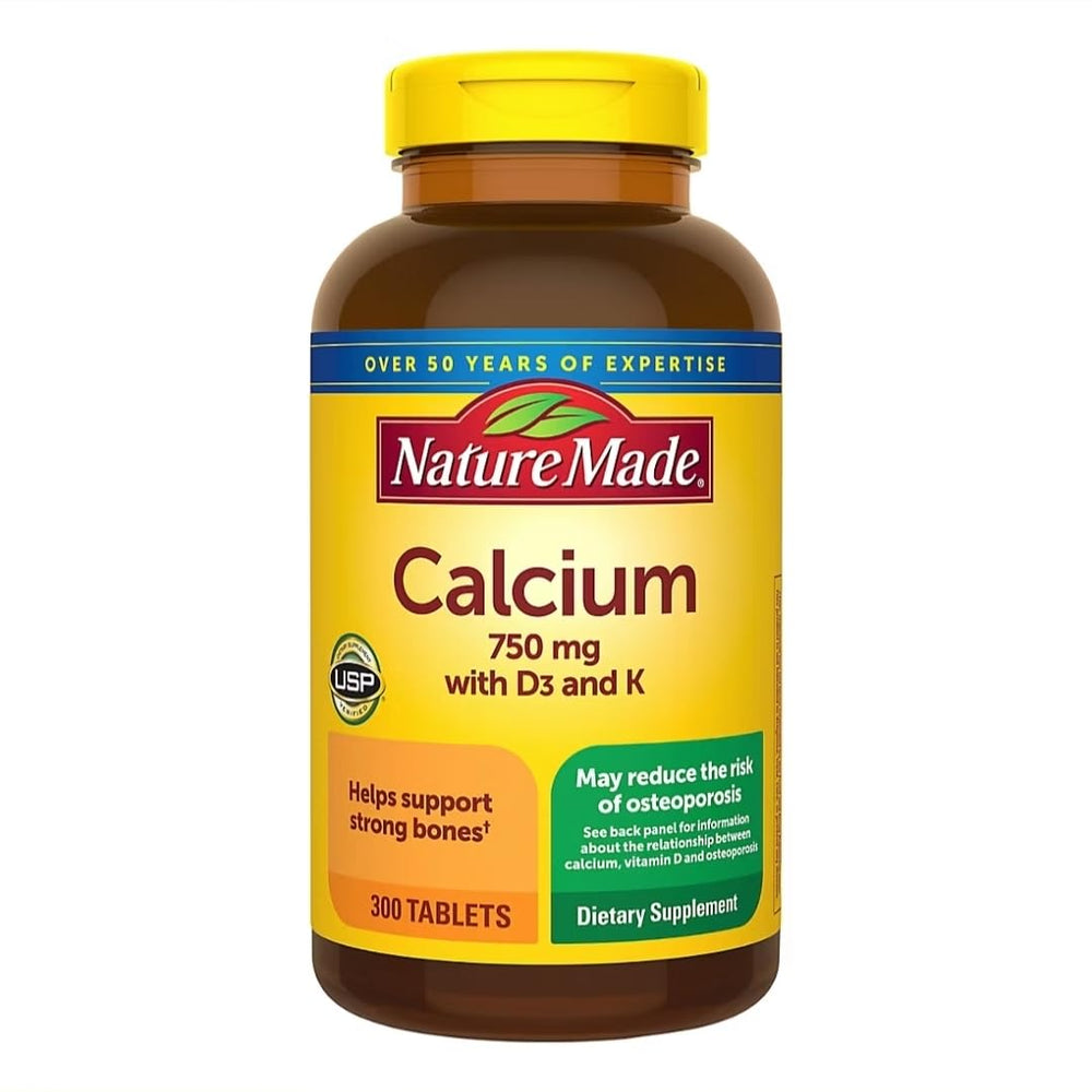 Nature Made Calcium 750 mg with D3 & K bottle front view for daily bone support