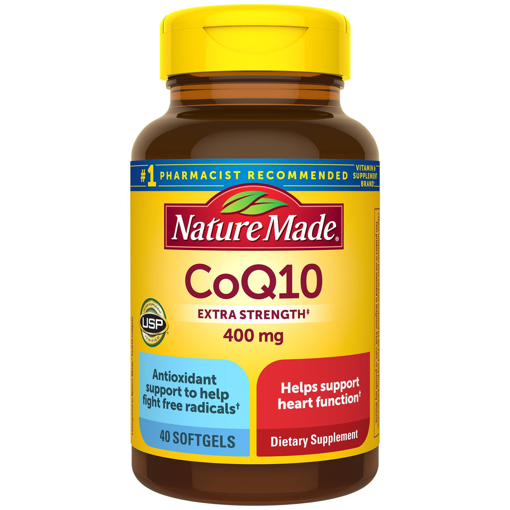 Nature Made CoQ10 400 mg softgels bottle showing heart health focus