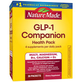 Nature Made GLP-1 Companion daily packet closeup showing four supplements for balanced nutrition
