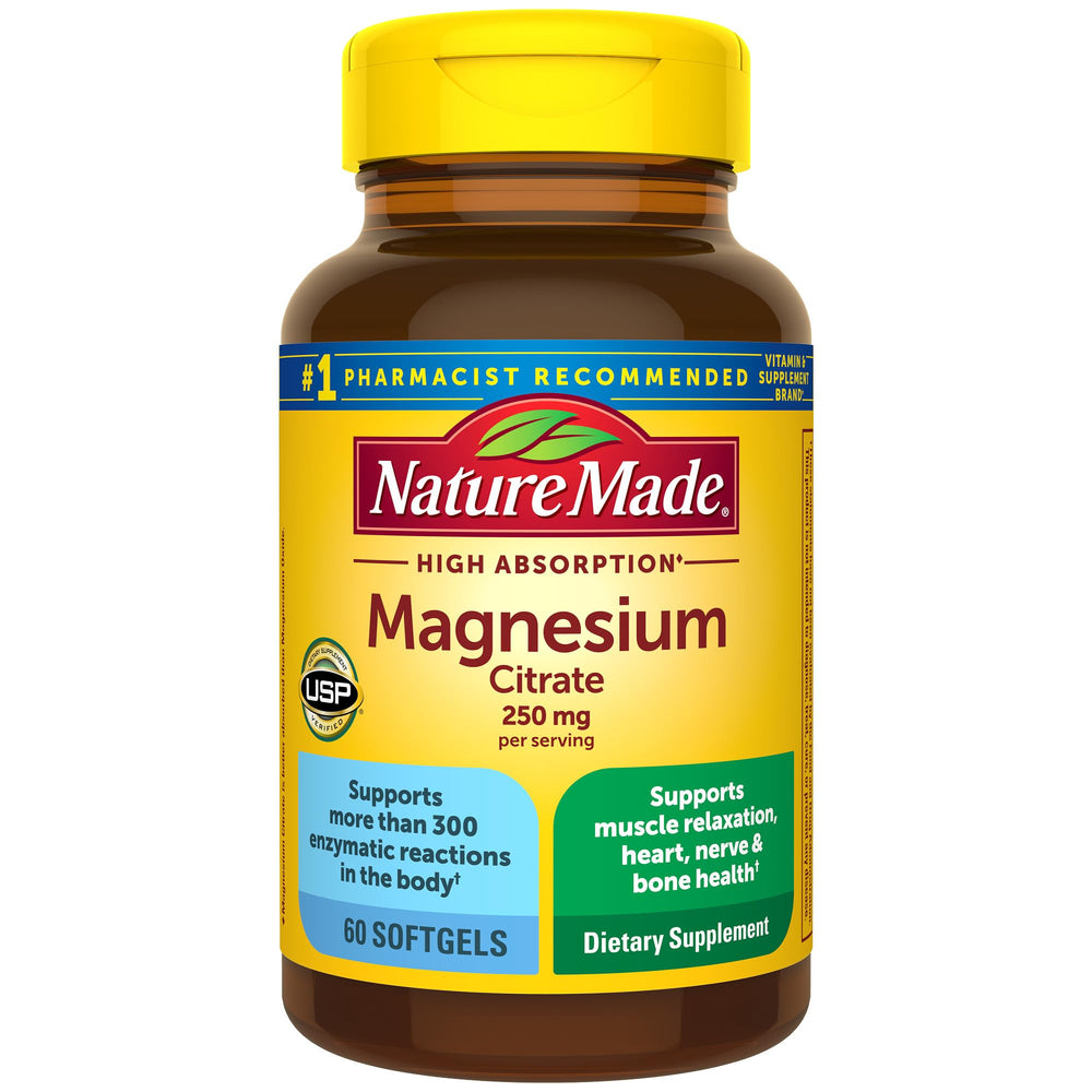 Nature Made Magnesium Citrate 250 mg bottle front, ready for daily use.