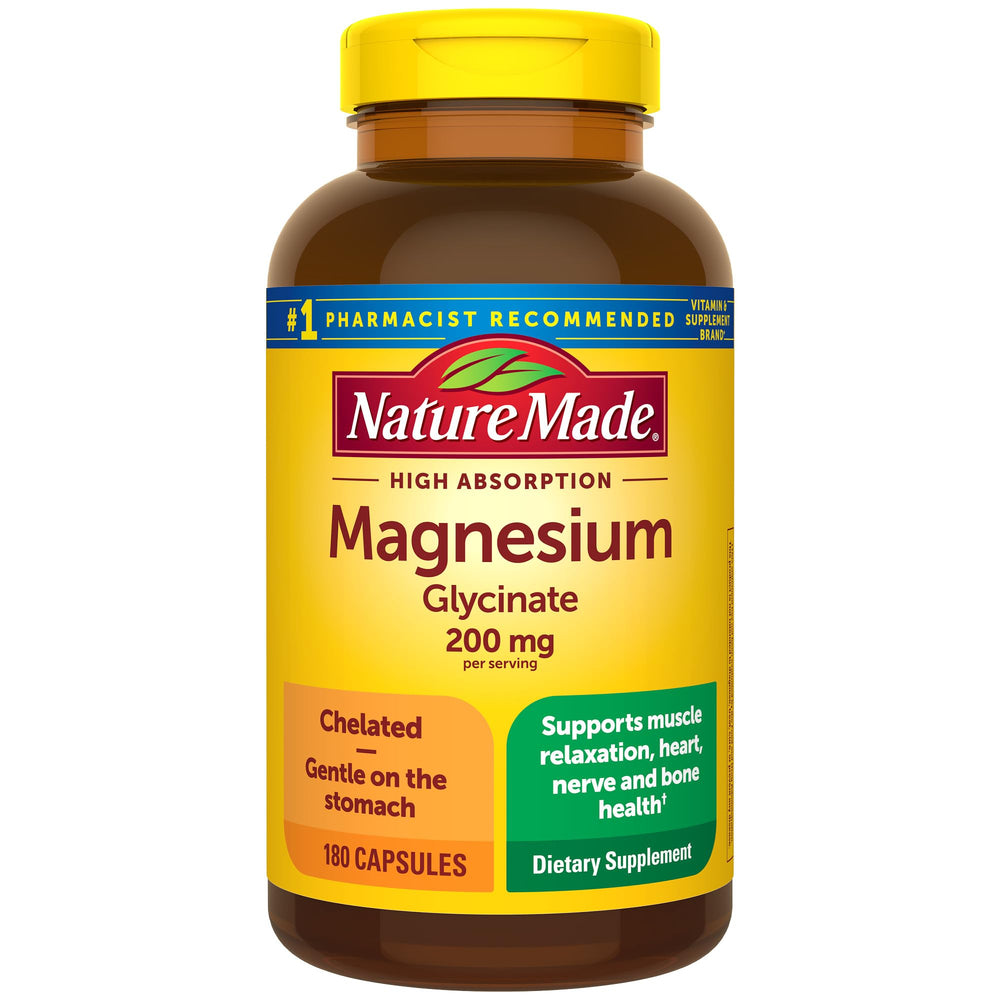 Nature Made Magnesium Glycinate 200 mg bottle front view for high absorption