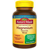 Nature Made Magnesium Glycinate 200 mg bottle on the counter, suggesting daily relaxation benefits.