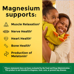 Close-up of Nature Made capsules showing chelated magnesium for gentler digestion