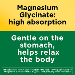 Label closeup of Nature Made Magnesium Glycinate, gluten free and flavor-free.