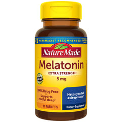 Nature Made Melatonin 5mg bottle featuring sleep support packaging.