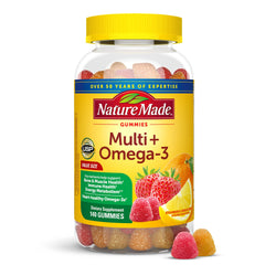 Nature Made Multivitamin + Omega-3 gummies bottle for a 70-day daily immune and energy support