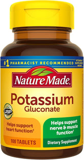 Nature Made Potassium Gluconate 550mg bottle front highlighting electrolyte support for daily wellness