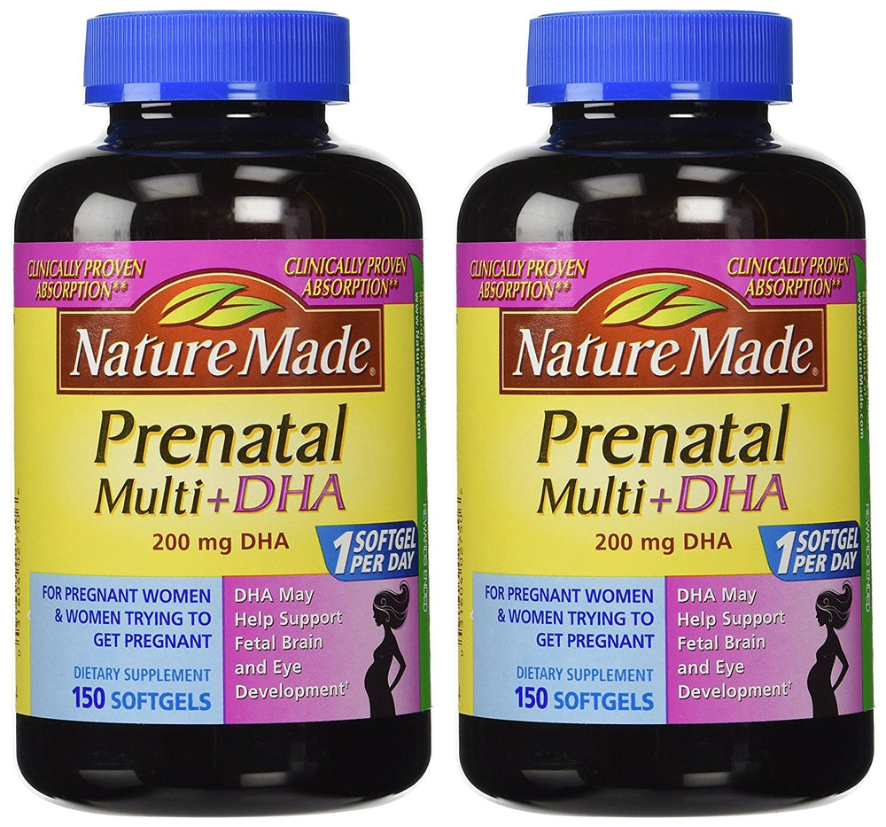 Nature Made Prenatal Multi + DHA softgels 2-pack bottle for daily prenatal support