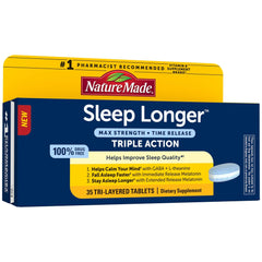 Nature Made Sleep Longer box front highlights packaging for a simple nightly routine