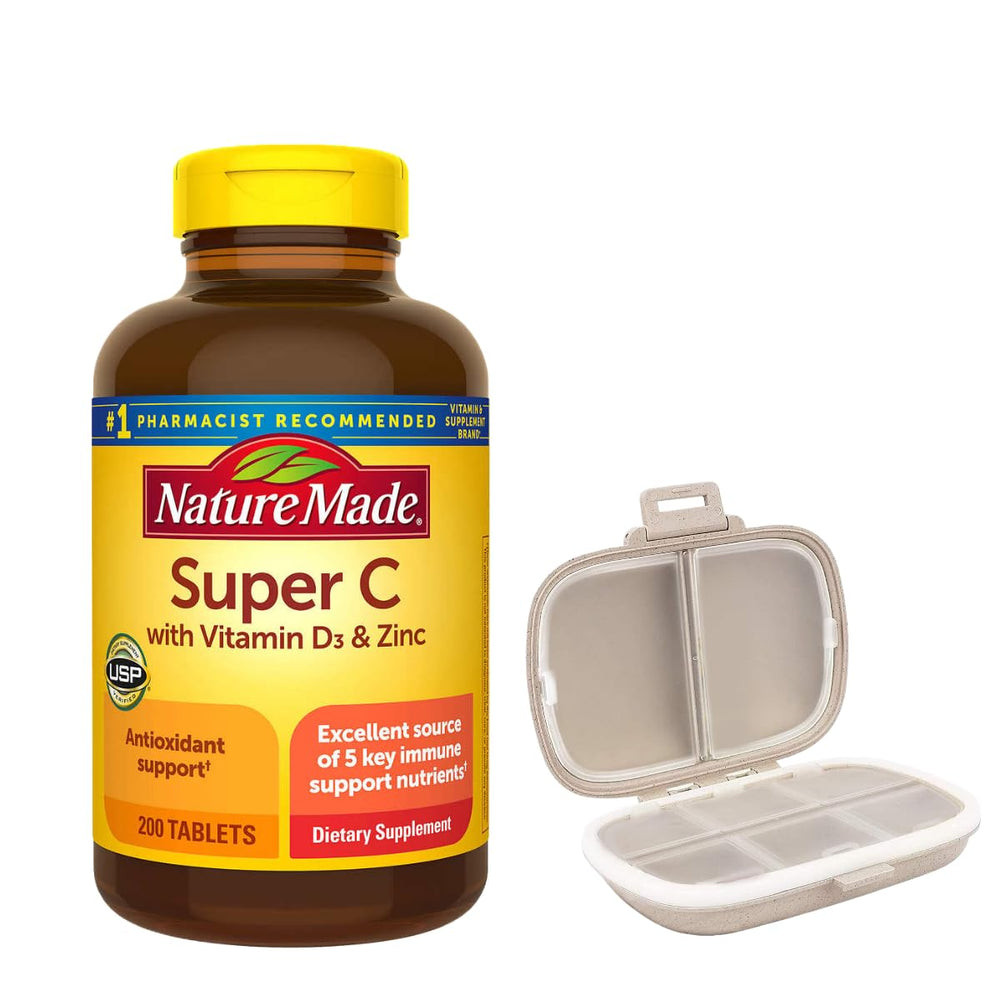 Nature Made Super C bottle with 200 tablets for daily immune support and antioxidant benefits.